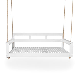 English Elm TOPMAX Acacia Wood Twin Porch Swing Bed Frame with High Back, 350lb Capacity & 118" Hemp Ropes White N717P265795K