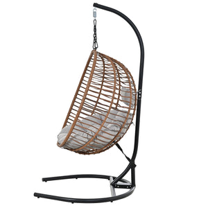 English Elm U_style Wicker Hanging Egg Chair with Stand Foldable Indoor Outdoor Swing Seat Brown+Gray N711P389503G