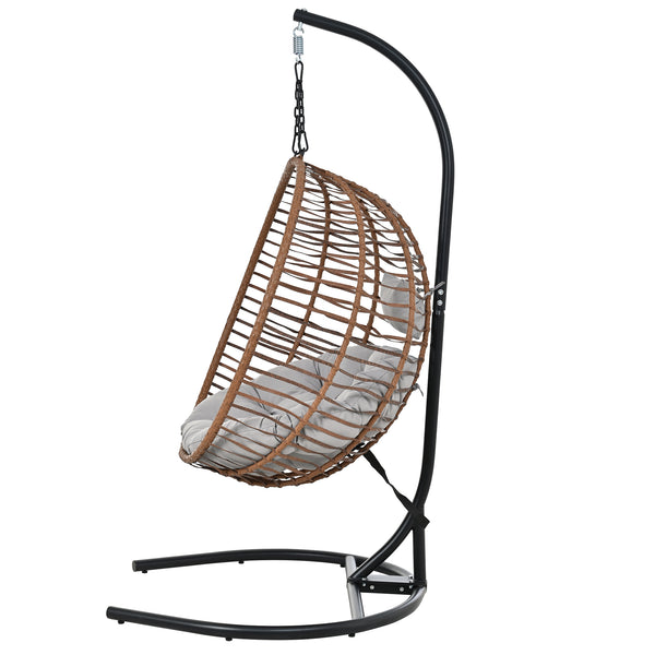 English Elm U_style Wicker Hanging Egg Chair with Stand Foldable Indoor Outdoor Swing Seat Brown+Gray N711P389503G