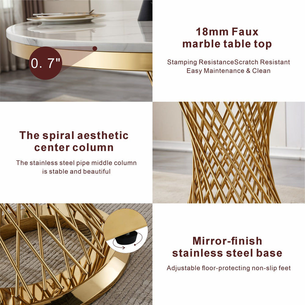 English Elm 47" Round Marble Dining Table - Luxurious Faux Marble Top & Sturdy Stainless Steel Base For Versatile Use W3456S00002