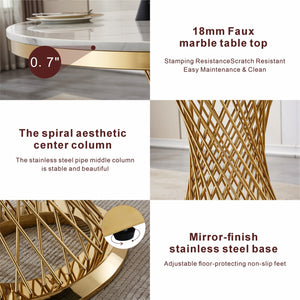 English Elm 47" Round Marble Dining Table - Luxurious Faux Marble Top & Sturdy Stainless Steel Base For Versatile Use W3456S00002