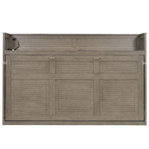 English Elm Twin XL Murphy Bed with Desk, LED Lighting and USB Charging Station — Space-Saving Solid Pine Design Gray Wash N7090005001N