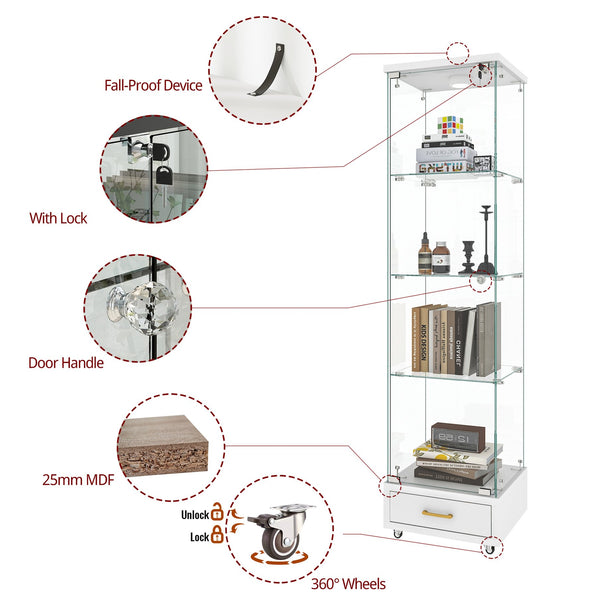 English Elm Modern Glass Display Cabinet With Led Lights, Quick-Assembly 4-Shelf Storage For Collectibles & Decor W241P268239