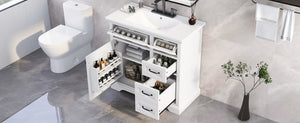 English Elm [video] 36 Inch Freestanding Bathroom Vanity Rubberwood Cabinet with Ceramic Sink Storage White N759P313315K