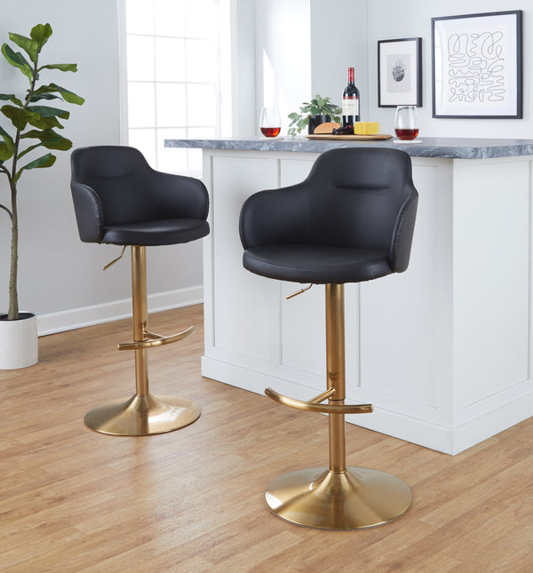 English Elm Adjustable Velvet Swivel Barstools with Chrome Base for Kitchen or Home Bar Set of 2 Black B202S01961