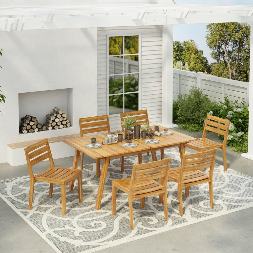 English Elm Christopher Knight Home® - Outdoor 7-Piece Acacia Wood Dining Set With Teak Finish – Perfect For Stylish Alfresco Gatherings N773P198003T6_60388.00