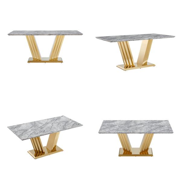 English Elm Marble Dining Table For 6-8 People, Modern Faux Marble Top & Chrome Base, Stylish Kitchen Centerpiece W3456S00049