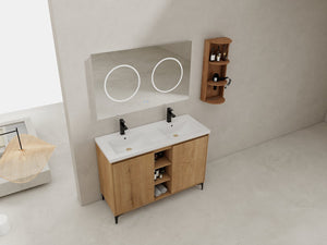 English Elm 48" Freestanding modern bathroom vanity with integrated white resin sink, soft-close doors, durable plywood finish Imitative Oak W999S00345