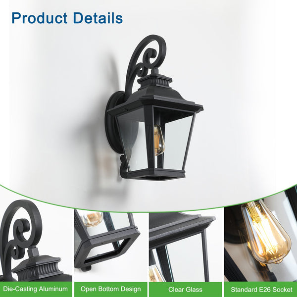 English Elm 21"(h) Matte Black Aluminum Scroll Outdoor Wall Sconce Clear Glass Lantern for Porch W2312P415981