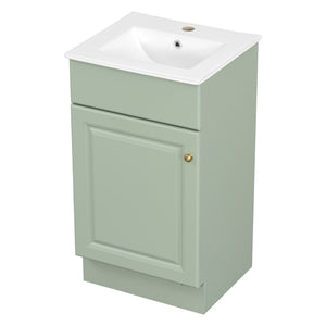 English Elm [video] Compact Sage Green Bathroom Vanity with Ceramic Sink Soft Close Cabinet N759P237932G