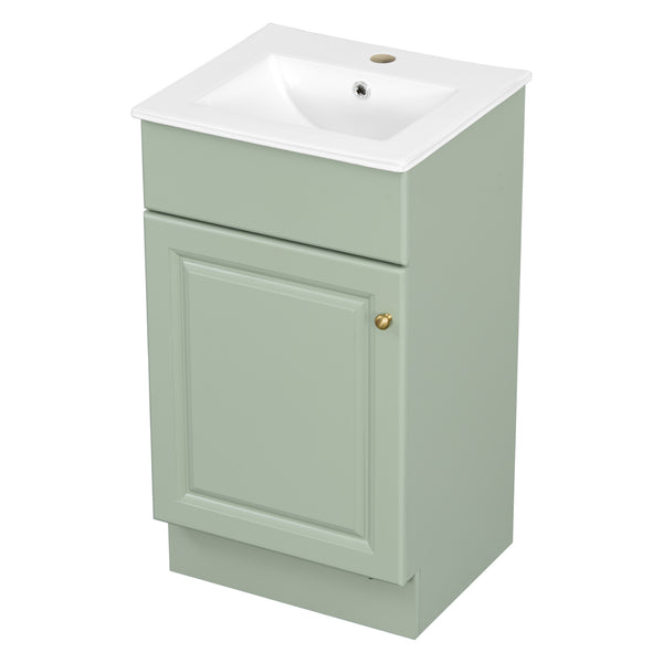 English Elm [video] Compact Sage Green Bathroom Vanity with Ceramic Sink Soft Close Cabinet N759P237932G