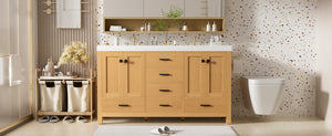 English Elm [video]59.3 Inch Wall Mounted Double Sink Vanity Wood Grain Mdf Soft Close Storage N729P000013O