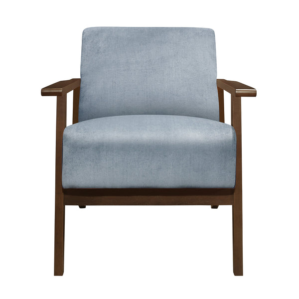 English Elm Modern Velvet Accent Chair with Dark Walnut Angular Frame, Streamlined Mid-Century Comfort Design Blue Gray 35 L x 27.25 W x 19.25 H B011P271914