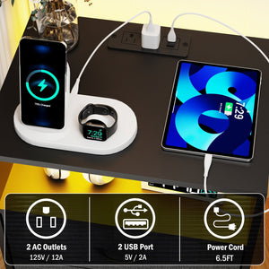 English Elm 2 Pack Modern Nightstand With Charging Station & Led Light - Stylish Bedside Tables With Fabric Drawers W1550P272496