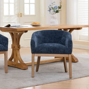 English Elm Mid Century Barrel Accent Chair Chenille Upholstery Rubberwood Legs Dining Room Blue W1143P449337