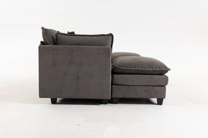 English Elm Modern Chenille Sectional Sofa Modular Sleeper with Ottoman Chaise and Waist Pillows Antique Grey W2530S00021