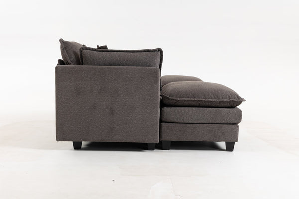English Elm Modern Chenille Sectional Sofa Modular Sleeper with Ottoman Chaise and Waist Pillows Antique Grey W2530S00021