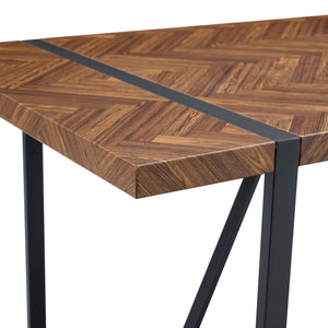 English Elm Table and Chair Set Fishbone Mdf Top with Six Brown Upholstered Seats for Dining W1151S03139