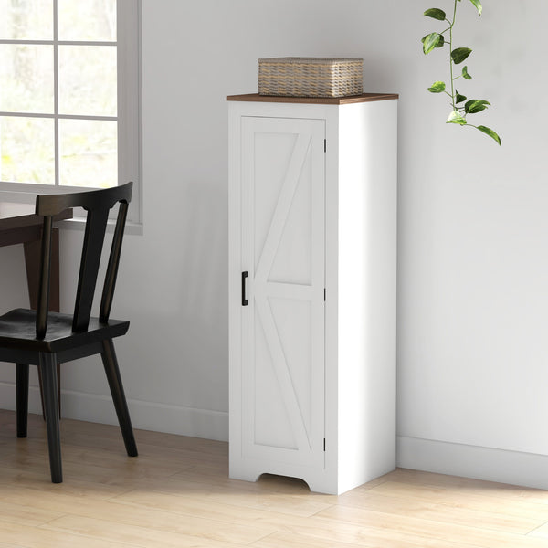 English Elm HOMCOM Farmhouse Barn Door Storage Cabinet with Adjustable Shelves, Anti-Tip Floor Pantry Accent MDF W2225P200919