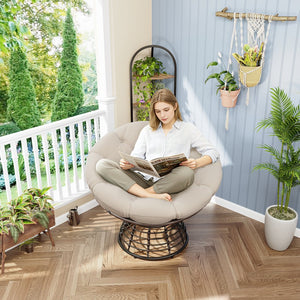 English Elm Comfortable Woven Pe Rattan Papasan Swivel Chair with Plush Cushion for Any Room W640P443549