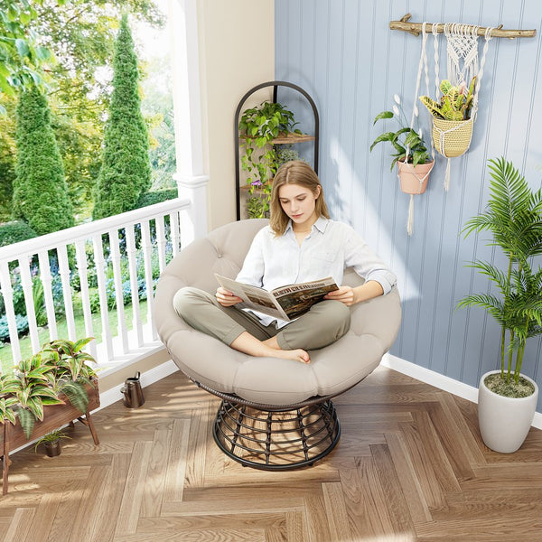English Elm Comfortable Woven Pe Rattan Papasan Swivel Chair with Plush Cushion for Any Room W640P443549