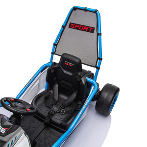 English Elm 24v Dual Motor Kids Go Kart with Drift Mode Roll Cage and Rear Suspension Ages 6 to 12 Blue W1578P454056