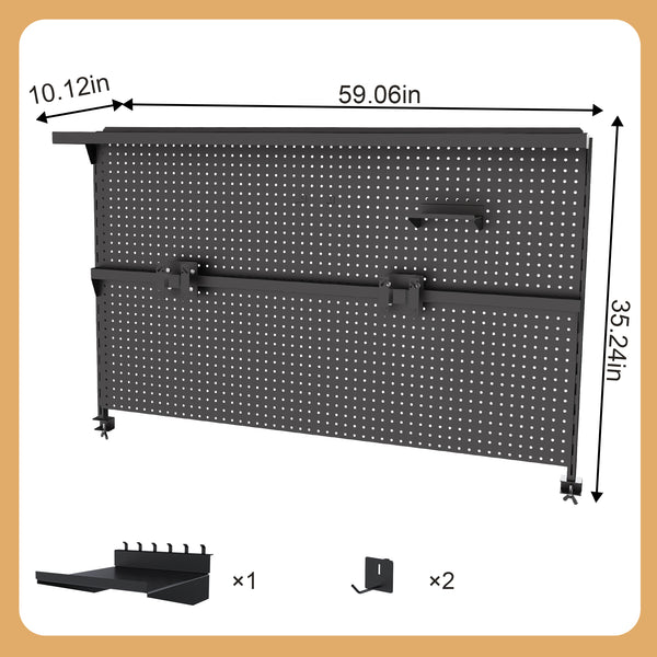 English Elm Metal Pegboard Workstation Organizer Dual Monitor Arms Powder Coated Steel Gaming Desk Black W2700P346780