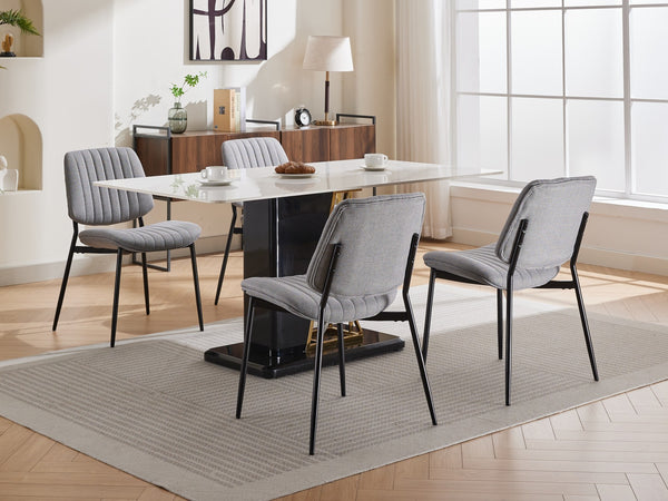 English Elm A&A Modern Retro Dining Chairs Set Of 2 - Ergonomic Gray Linen Upholstered With Sturdy Metal Legs W1143P194146