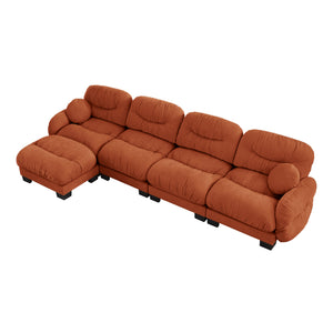 English Elm Pleated Chenille Sectional Sofa with Ottoman Ergonomic Foam Curved Armrests Living Room Orange W5656S00071