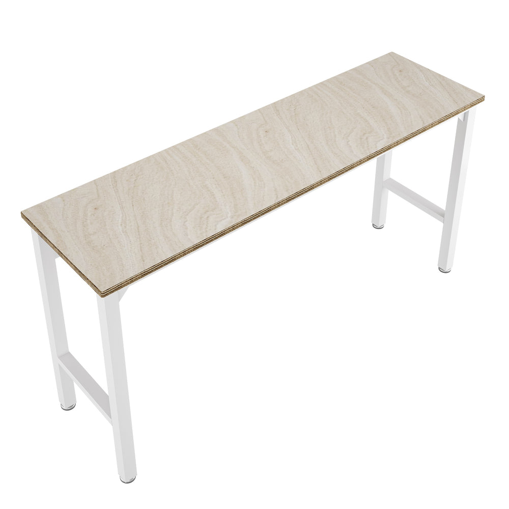 English Elm Fortress 72.4" Natural Wood & Steel Garage Table in White — Durable MDP Top, Metal Frame, Cabinet Ready B365P398232