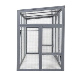 English Elm Outdoor Cedar Cat Enclosure with Polycarbonate Roof Three Platforms and Galvanized Mesh Run W2181P356206