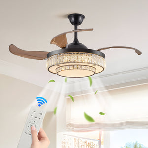English Elm 48" Retractable Blade Crystal Led Ceiling Fan with Remote for Bedroom Dining Kitchen W2312P415980