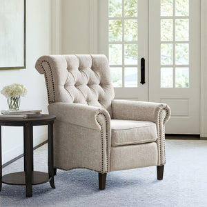 JLA Home Madison Park - Upholstered Aidan Manual Push-Back Recliner — Compact 3-Position Tufted Chair with Nailhead Trim MP103-0609
