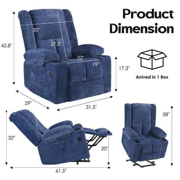 English Elm Power Lift Recliner Chair With Massage, Heat, Usb Ports & Cup Holders - Ideal For Seniors' Comfort! T3623P380499-GIGA