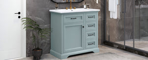 English Elm Christopher Knight Home® - 36" Bathroom Vanity with Ceramic Sink, Soft-Close Doors, 4 Drawers & Ample Storage, Freestanding Grey N759P223021E