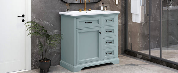 English Elm Christopher Knight Home® - 36" Bathroom Vanity with Ceramic Sink, Soft-Close Doors, 4 Drawers & Ample Storage, Freestanding Grey N759P223021E