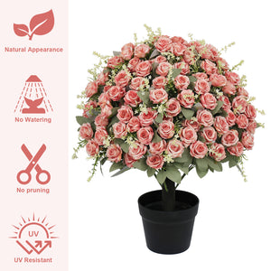 English Elm 24-inch Faux Rose Arrangement Uv Resistant Silk Blooms Set of Two Cement Potted Decor Green,Pink W2945P458445