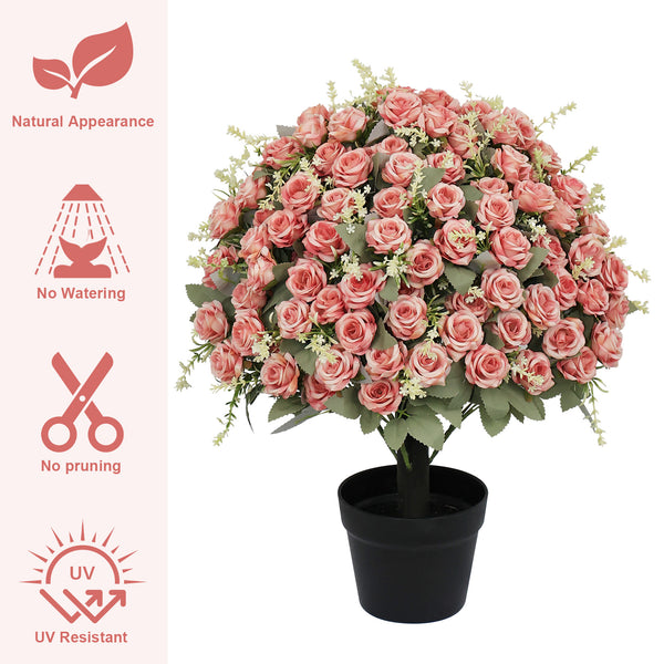 English Elm 24-inch Faux Rose Arrangement Uv Resistant Silk Blooms Set of Two Cement Potted Decor Green,Pink W2945P458445