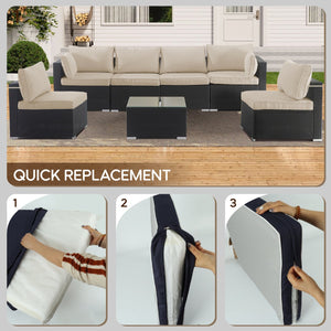 English Elm Cushion Covers 14Pc Set for 7-Piece Wicker Sectional Sofa Outdoor Slipcovers with Zippers Non-Slip Protection khaki W419P295490