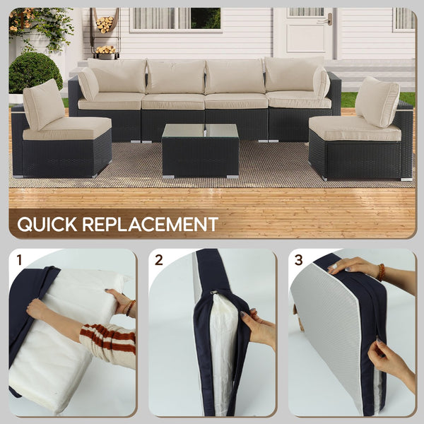 English Elm Cushion Covers 14Pc Set for 7-Piece Wicker Sectional Sofa Outdoor Slipcovers with Zippers Non-Slip Protection khaki W419P295490