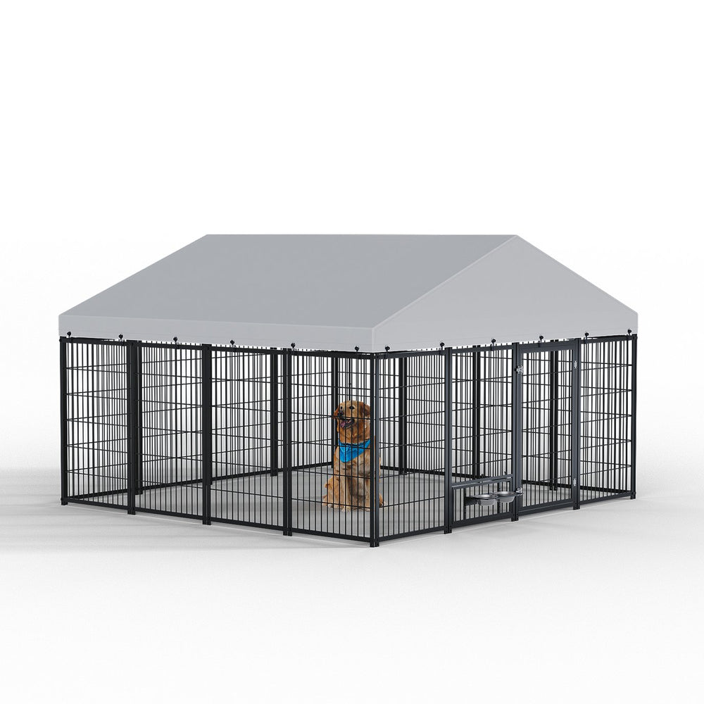 English Elm Large Heavy Duty Metal Dog Kennel Outdoor Run with Waterproof Roof and Secure Panel Frame W1820P318708