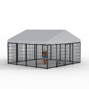English Elm Large Heavy Duty Metal Dog Kennel Outdoor Run with Waterproof Roof and Secure Panel Frame W1820P318708