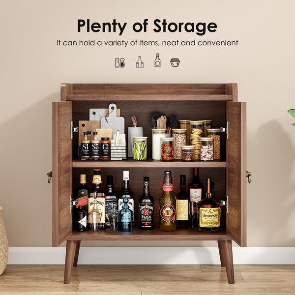 English Elm Sideboard Rattan Door Buffet Cabinet with Baffle Edge, Spacious Storage Credenza for Dining Hallway Vintage T3623P381056