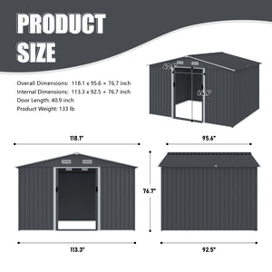 English Elm 8*12 Galvanized Steel Storage Shed Sloped Roof Weather Resistant Outdoor Structure W2911P205961