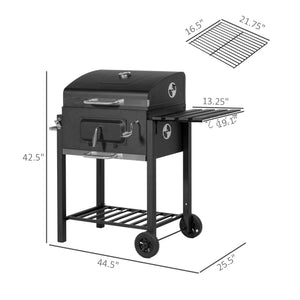English Elm Outsunny Charcoal Grill Outdoor Bbq Cooker with Side Table Wheels and Storage Shelf W2225P174313