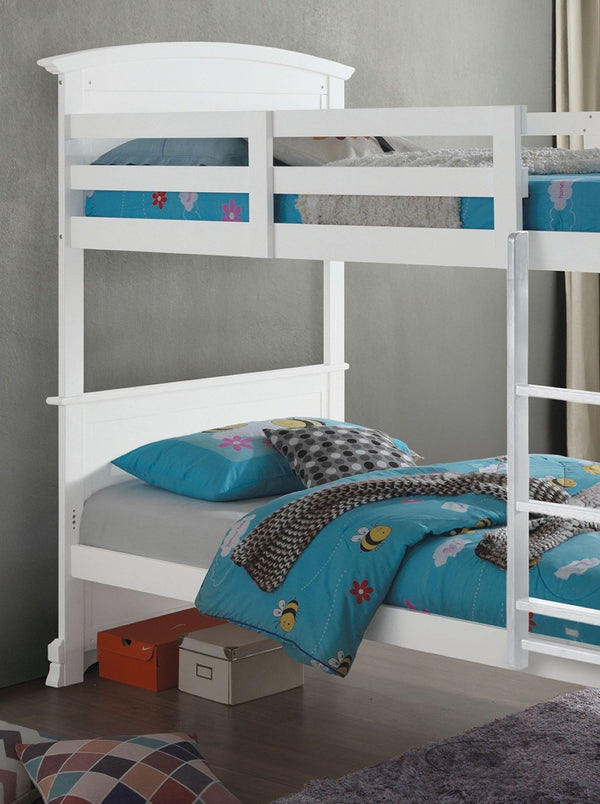 English Elm Transition Twin Full Bunk Bed - Stylish White Finish With Plank Panels & Reversible Ladder Design B2741S00289-GIGA