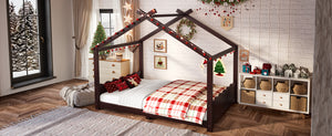 English Elm Twin House Frame Floor Bed Solid Pine Kids Room Montessori Low Profile Play Nook Espresso W1580P387842