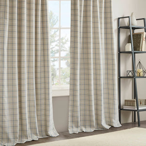 JLA Home Madison Park - Plaid Faux Leather Curtain Panel with Fleece Lining for Insulation, Privacy, Light‑Filtering Elegance linen blue MP40-8736