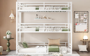 English Elm Twin Xl Triple Bunk Bed - Heavy-Duty Metal Frame With Safety Guardrails & Noise-Reduced Design, White W1580S00165-GIGA