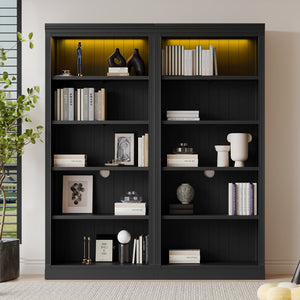 English Elm 83" 5-Tier Bookcase Suite with LED Light Strip, Adjustable Shelves, Cable Hole & 55lb Capacity, Black N751S246920B